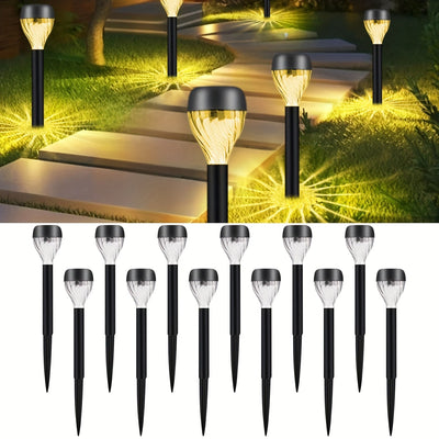 12 luces solares para exteriores, LED cálido/blanco, material ABS duradero, diseño empotrado, ideales para caminos, jardines y villas, batería de níquel recargable con energía solar, iluminación exterior | Luces de camino modernas | Batería recargable so