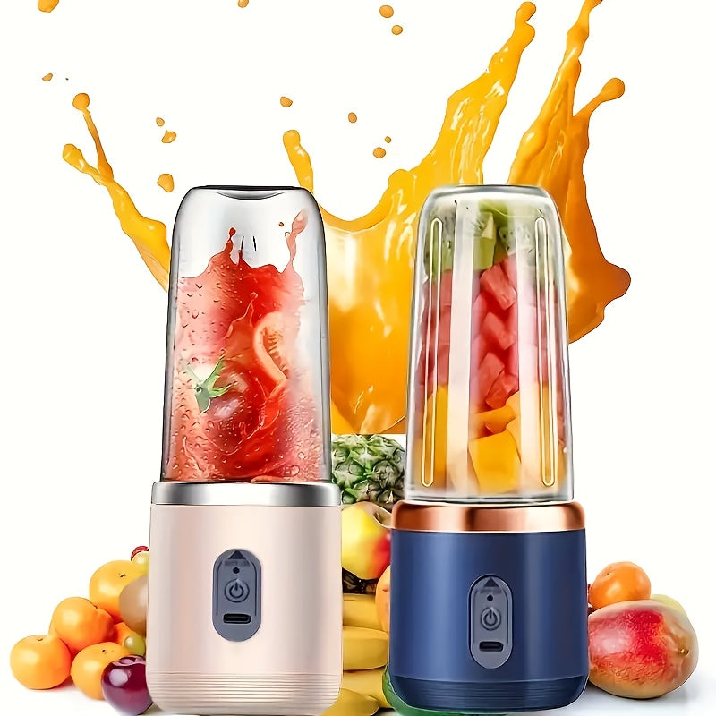 Licuadora de frutas portátil 2-en-1 con taza extraíble de 12.85 onzas, recargable por USB, material de grado alimenticio con 6 cuchillas, control de botón, fácil de limpiar, mini licuadora eléctrica para cocina, oficina, gimnasio
