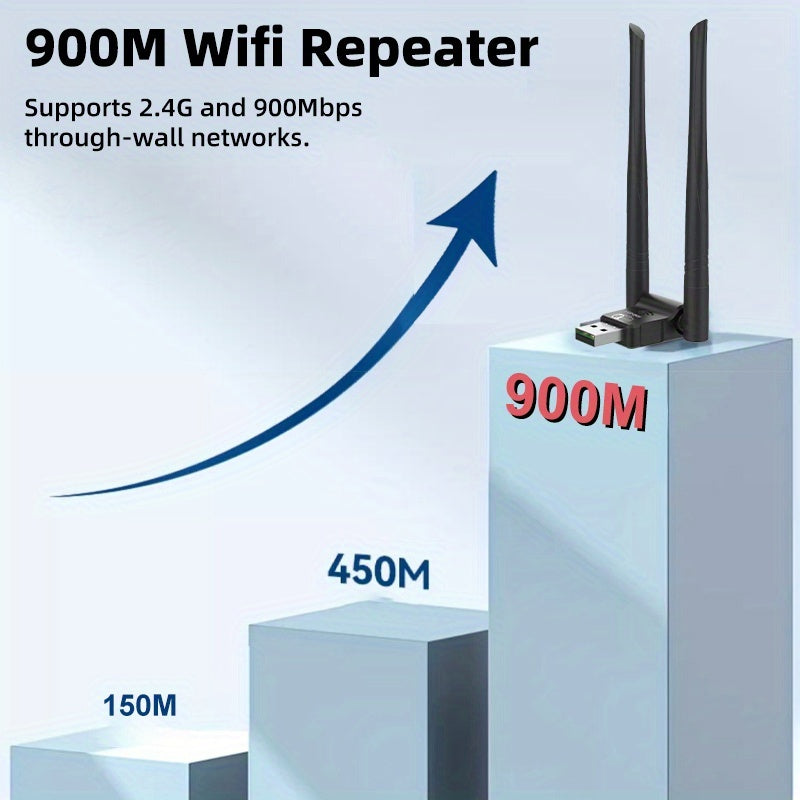 Adaptador de tarjeta WiFi6 AX900 de 900 Mbps, adaptador de red USB, adaptador WiFi USB 2.4G, receptor inalámbrico para portátiles y escritorios Mac, adecuado para portátiles y escritorios.