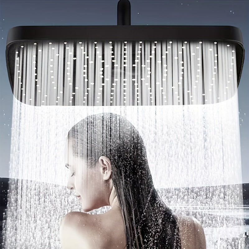 1pc Cabezal de Ducha Cuadrado - Flujo de Alta Presión Potente, Acabado Elegante Plateado/Negro, Montaje Fijo Diario para una Experiencia de Baño Lujosa - Accesorio de Baño Premium