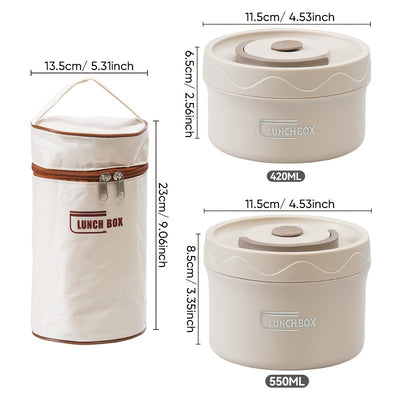 Lonchera Aislada con Bolsa Térmica - 3 Boles de Acero Inoxidable + 1 Bolsa Térmica, Recipiente Sellado para Escuela, Oficina, Camping y Hogar, Seguro para Microondas