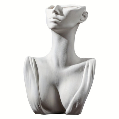 1pc Jarrón Blanco Creativo De Estilo Nórdico Jarrón De Cara Moderno Decorativo Simple Para Oficina Y Hogar