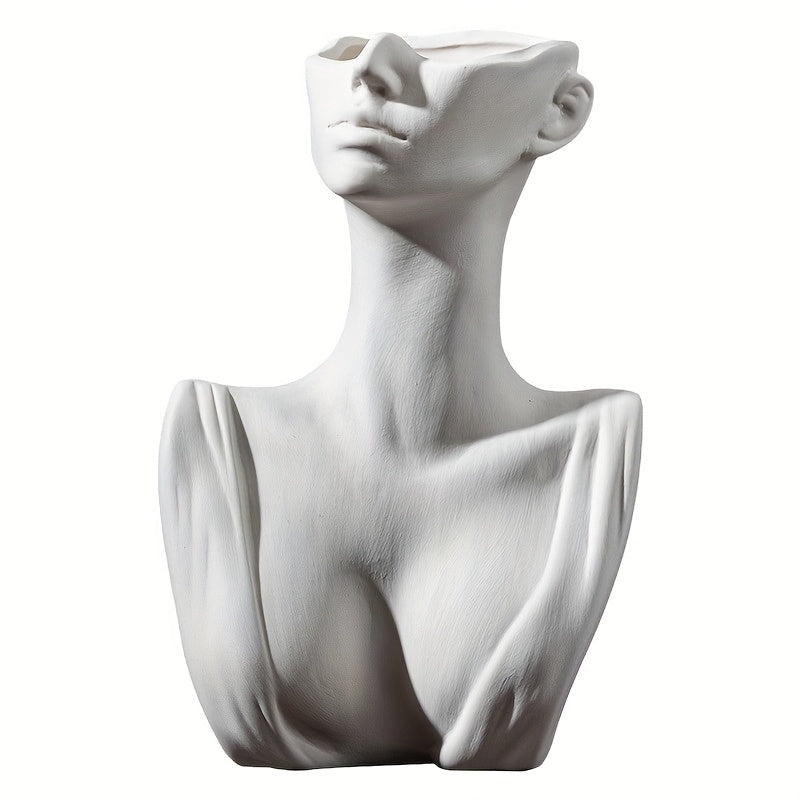 1pc Jarrón Blanco Creativo De Estilo Nórdico Jarrón De Cara Moderno Decorativo Simple Para Oficina Y Hogar