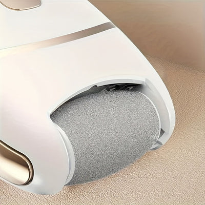 Exfoliador de pies recargable por USB, kit portátil con almohadillas de reemplazo para eliminar piel áspera y suavizar pies agrietados y secos, ideal para regalo, color beige claro