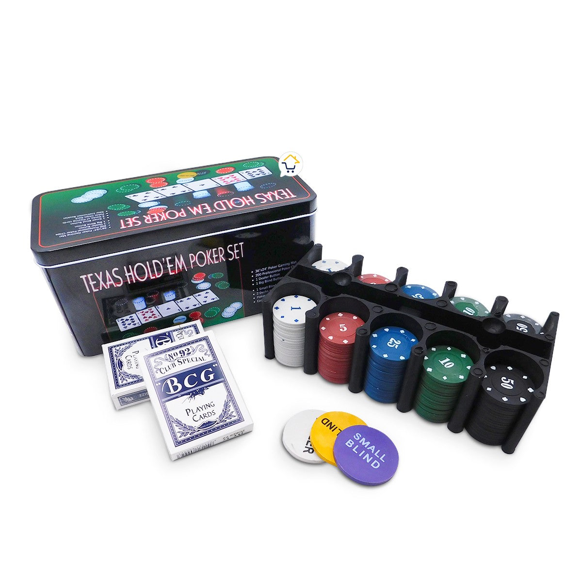 Set Póker Juego De Cartas Naipes 200 Fichas Tapete HD4154