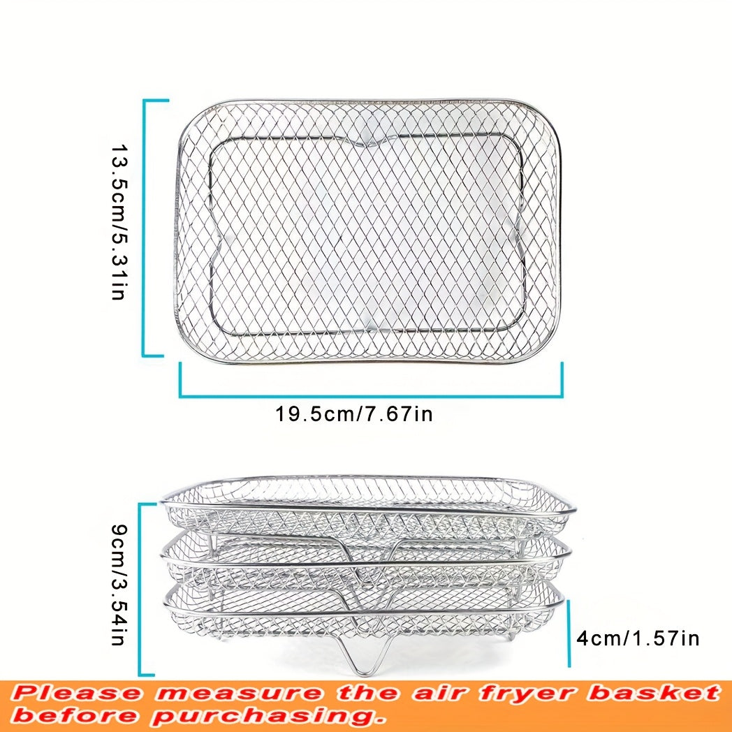 Conjunto de 3 piezas de Accesorios para Freidora de Aire de Acero Inoxidable 304, Rejilla para Microondas, Rejilla de Acero Inoxidable para Freidora de Aire Multifuncional Rectangular, Adecuada para la Mayoría de las Freidoras de Aire, Rejilla para Freid