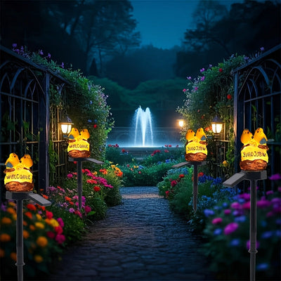 1pc Luces de Jardín con Forma de Pájaro Alimentadas por Energía Solar - Iluminación Ornamental, Brillo Amarillo Cálido Adecuado para Villas, Jardines y Senderos, Decoración Paisajística, Estacas de Resina para el Suelo, Adorno de Jardín con Aves