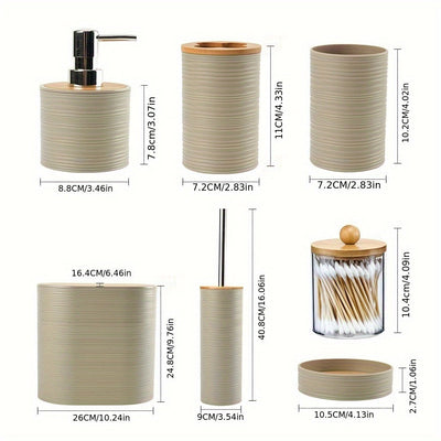 Juego de accesorios para baño de bambú, 8 piezas, con dispensador de jabón, portacepillos, vaso para cepillo de dientes, jabonera y frasco para hisopos, ideal para baño, sala, cocina o como regalo de casa nueva para familia y amigos