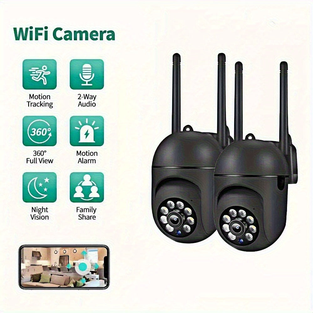 2 unidades de cámaras de seguridad inalámbricas WiFi de 1080P HD con visión panorámica de 360°, seguimiento automático, charla bidireccional, visión nocturna de color, alertas de detección de movimiento para cuidado de bebés/mascotas/personas mayores, vi