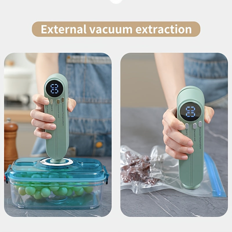 Selladora de Vacío Portátil Inalámbrica - Selladora Recargable por USB con Pantalla Digital, Operación de Un Toque, 10 Bolsas Incluidas para Conservar Alimentos Frescos - Compacta para Uso en Cocina y Exteriores, Diseño Elegante, Construcción Duradera, I