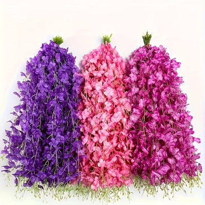 40 piezas de guirnalda de flores de wisteria artificial - Vibrante morado, blanco, rosa, rojo y amarillo, plantas falsas para arcos de bodas, fiestas, jardines, decoración de paredes y techos de hogares, arreglo de interiores y exteriores de bajo manteni