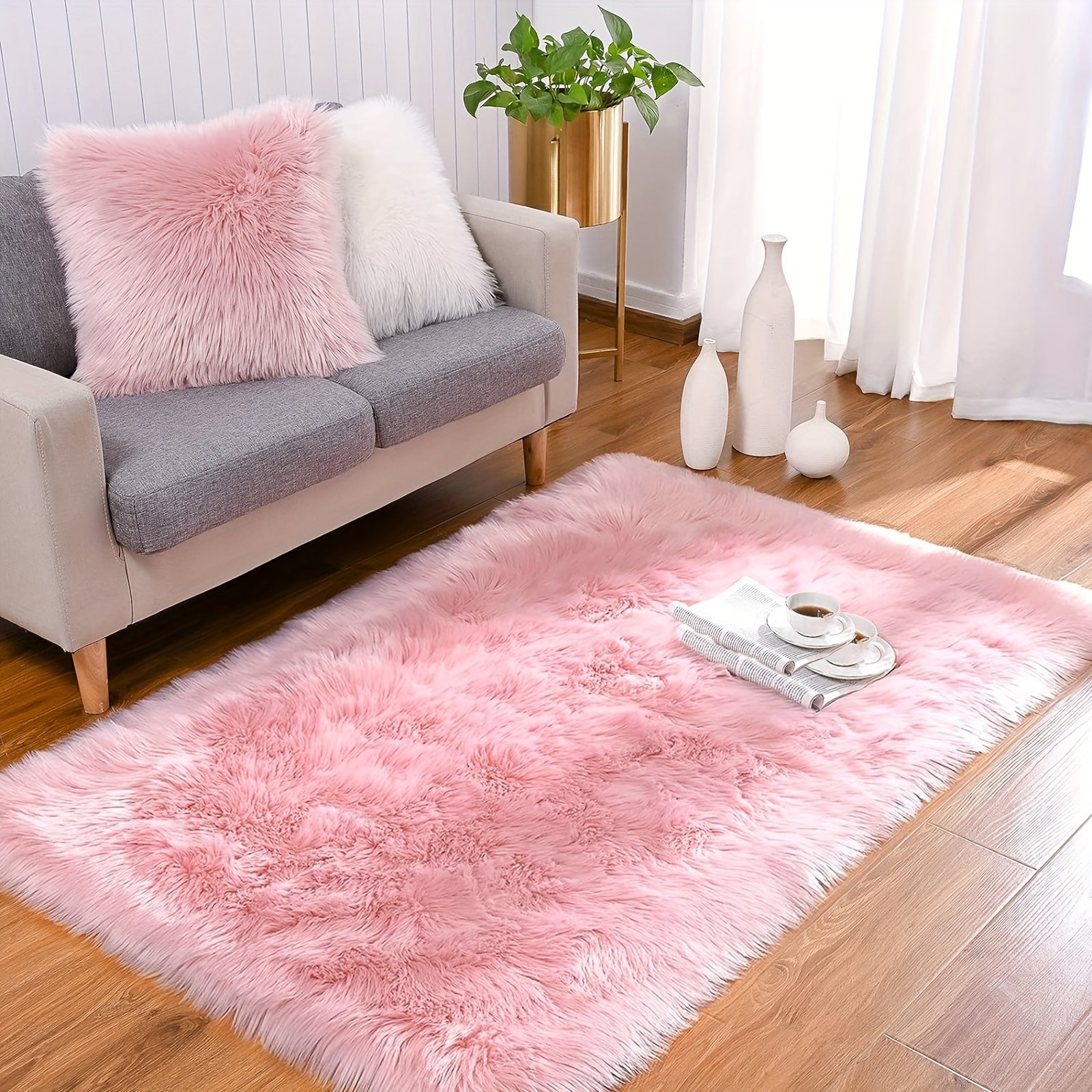 Alfombra suave de felpa larga, tela ultra suave de pelo artificial, gruesa, antideslizante, resistente y duradera. Crea una atmósfera cálida, encantadora, romántica e íntima, decoración para el hogar y la habitación