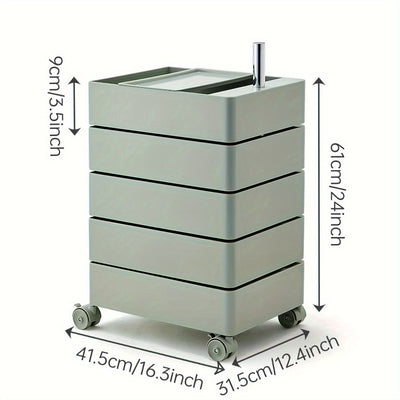 Carrito organizador rodante de 5 niveles con ruedas, estilo escandinavo - Organizador versátil sin necesidad de ensamblaje para oficina, sala o cocina | Plástico resistente al agua, diseño multifuncional, cajas de almacenamiento para organizar