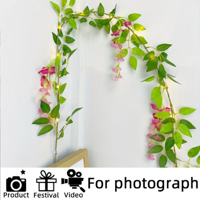 1 Conjunto, Luces de cuerda de enredadera de flor rosa LED, 2m/78,74in 20 LED, con batería, control de botón, no impermeable, para pared, habitación, oficina, cumpleaños, decoración para el hogar - Sin baterías incluidas