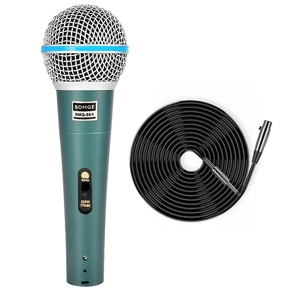 Micrófono vocal dinámico profesional con cable BOMGE, verde oscuro, Beta 58 BMG 58A, de mano, interruptor de encendido/apagado, cable XLR, con alimentación enchufable, para canto en el escenario, karaoke, juegos, videoconferencia, transmisión, estudio, D