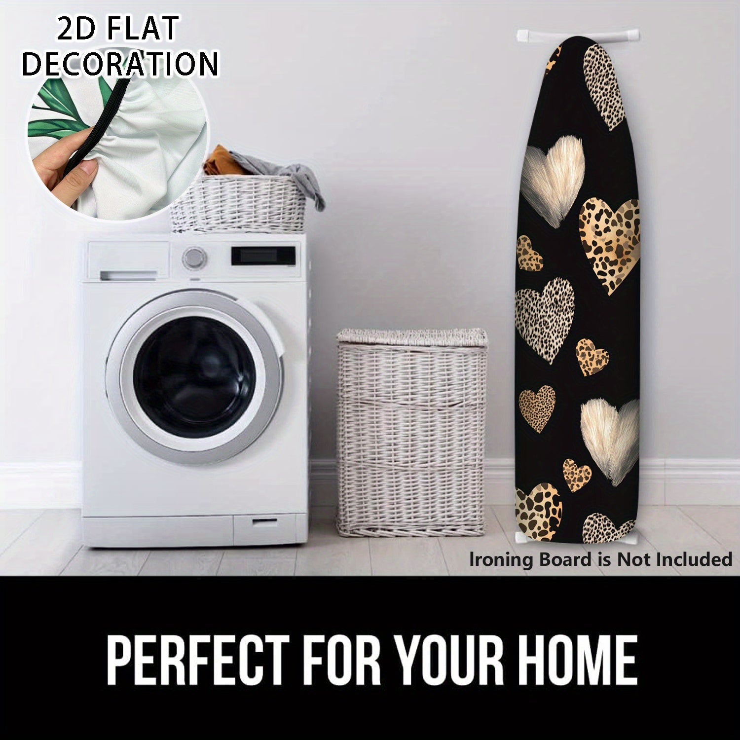 Fundas para Tabla de Planchar con Estampado de Leopardo y Corazones - Decoración Negra y Dorada para Lavandería, Cubierta Antipolvo Lavable, Ajuste Universal para la Mayoría de Mesas de Planchar, Fácil Instalación para Cocina o Lavadero, Accesorio Elegan