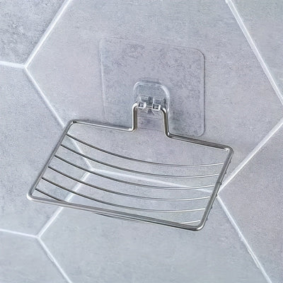 Porta jabón de acero inoxidable para montar en la pared, instalación sin taladro, diseño con drenaje, forma rectangular, aspecto moderno y elegante para almacenamiento en el baño, accesorios para baño, soporte para jabón duradero