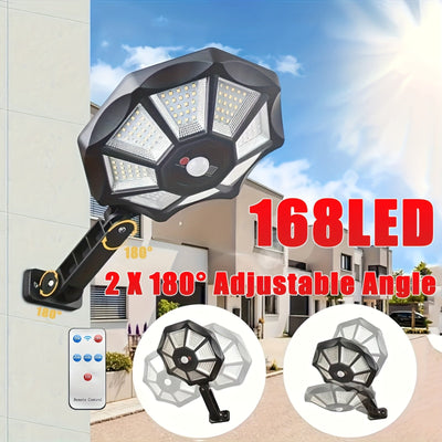 1/2 piezas de 168 Led/Cob, fácil de instalar, luz solar exterior octagonal, 168 cuentas de LED, ajuste de 180 °, control remoto y poste - Perfecto para jardines, patios y uso comercial.