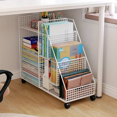 Estante Compacto Rodante para Debajo del Escritorio - Montaje Fácil, Carrito de Almacenamiento de Hierro para Hogar y Oficina, Diseño Rectangular Versátil con Acabado Pintado, Caja, Armario, Estante para Almacenamiento Exterior