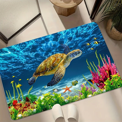1pc Alfombra De Piso Con Patrón De Tortuga Marina, Suave Y Antideslizante, Divertida Alfombra De Baño, Alfombra Absorbente Para El Hogar, Sala De Estar Y Baño, Decoración Del Hogar