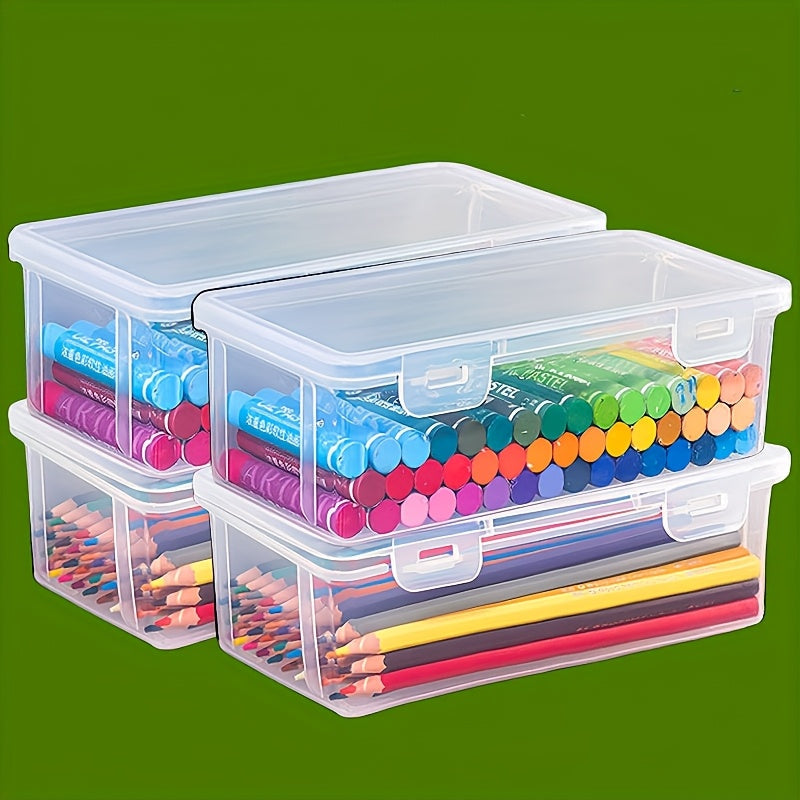 4 piezas de caja de lápices de gran capacidad, caja vacía de almacenamiento de crayones de óleo transparente-Cubierta de plástico de plomo de color Organizador de papelería Caja de almacenamiento de marcadores de acuarela