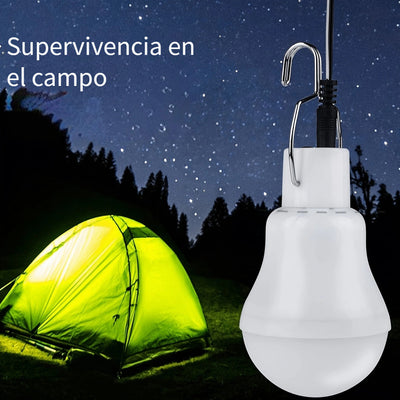 Bombilla LED Externa con Energía Solar y Panel Solar - Recargable, Eficiente en Energía, Lámpara Colgante para Jardín y Camping