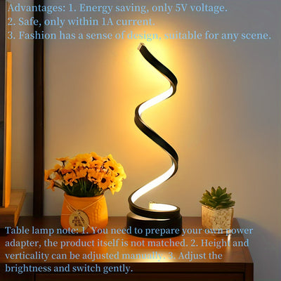 Lámpara de mesa LED espiral, luz de escritorio de metal con cuello de cisne regulable, control de botón de pulsar, alimentada por USB, iluminación ajustable, acabado pulido, para oficina, dormitorio, sala de estar - Idea de regalo