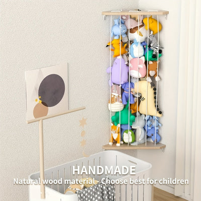 Estantería Ajustable de Madera para Pared - Exhibidor de Animales de Peluche, Decoración Bohemia con Acabado Natural en Madera, Ideal para Todas las Habitaciones o Exposiciones Artísticas Juguetonas