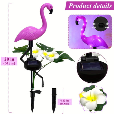 Lámpara solar decorativa para exteriores con forma de flamenco y hojas verdes, ideal para decoración de jardines y caminos, batería de 600 mAh, interruptor de encendido/apagado, regalo perfecto para ocasiones especiales, 50.8 cm