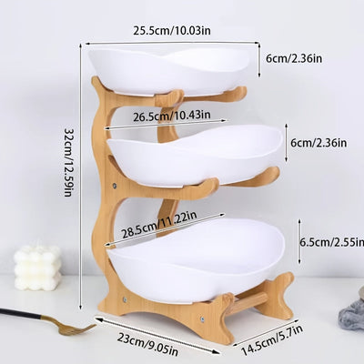 Estantería de Frutas de 2/3 Niveles con Plato de Almacenamiento para Snacks, Estante Decorativo - Juego de Cuencos de Frutas de Plástico Duradero para Cocina y Restaurante - Bandeja de Servicio Multinivel para Frutas, Snacks y Postres - Regalo de Navidad