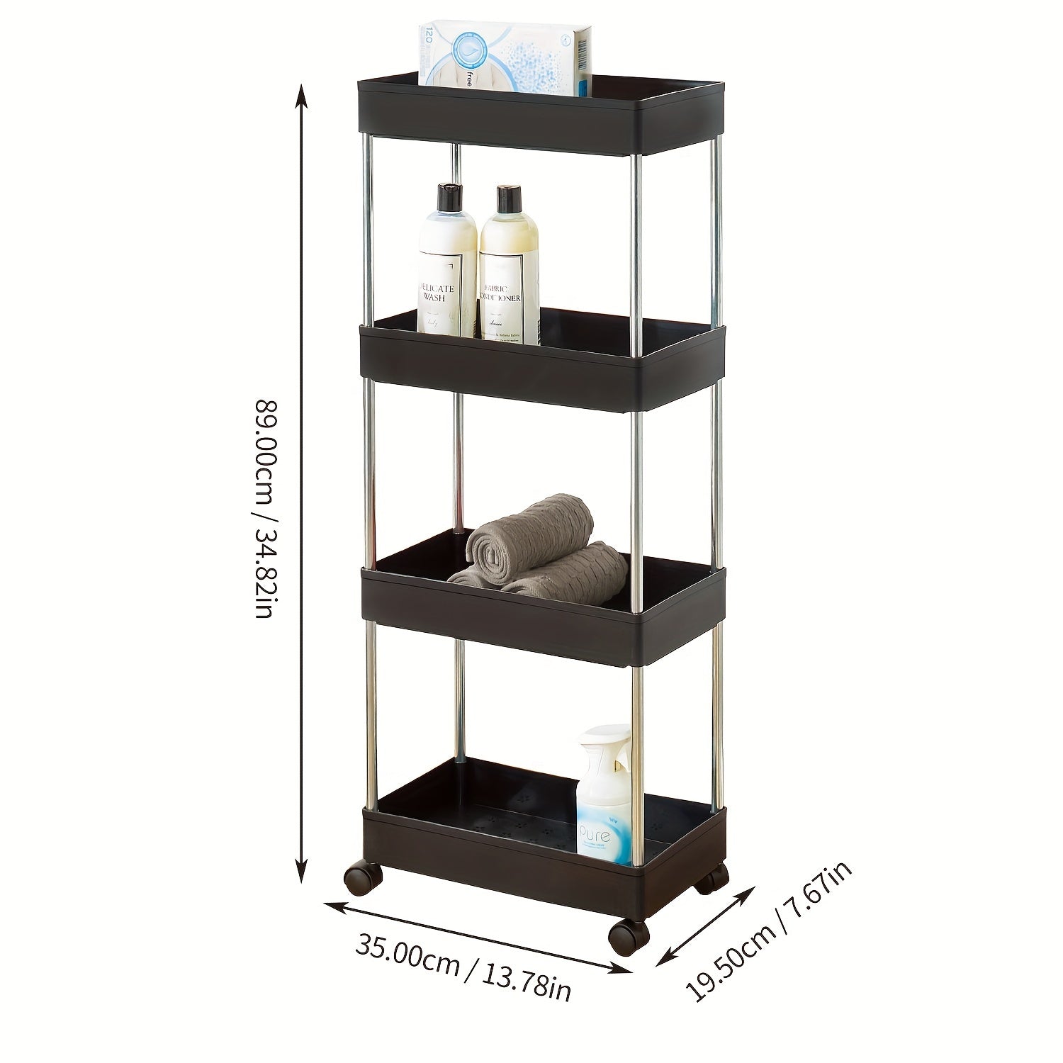 1 unidad de estante de almacenamiento de múltiples capas de 3 niveles / 4 niveles, carrito de utilidad para el hogar, caja y estante organizador de bocadillos, organizador de baño con ruedas, estante de especias de cocina, organización y almacenamiento p