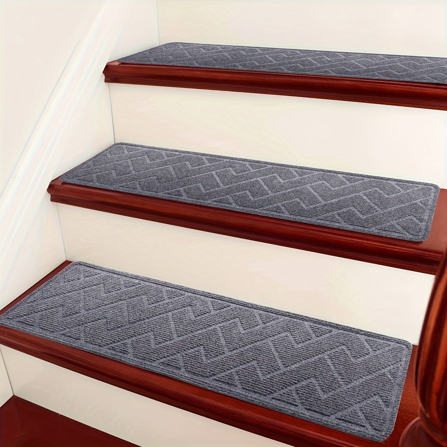7/15pcs Peldaños Antideslizantes para Escaleras, 76.2x20.32 cm - Tapetes de Seguridad Autoadhesivos Reutilizables para Pasos de Madera en Interiores, Ideales para Ancianos y Mascotas, Patrón Chevron, Lavables a Máquina