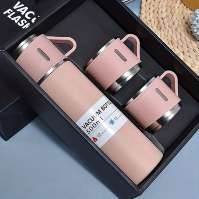Juego de termos de acero inoxidable, taza térmica aislante de 500 ml/16.9 oz, mantiene bebidas frías o calientes, con taza adicional, para negocios, escuela u oficina