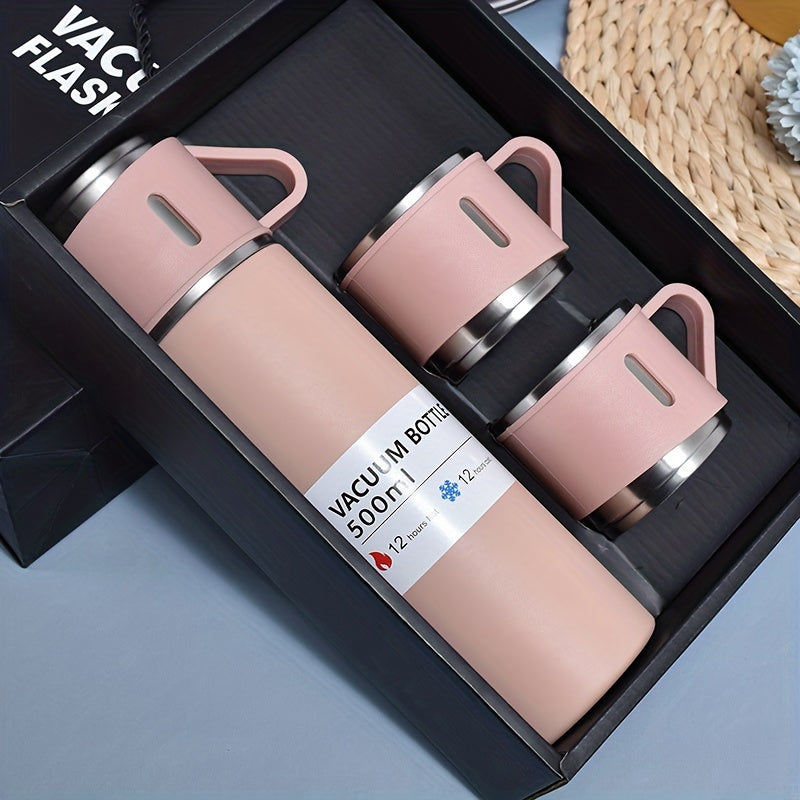 Juego de termos de acero inoxidable, taza térmica aislante de 500 ml/16.9 oz, mantiene bebidas frías o calientes, con taza adicional, para negocios, escuela u oficina