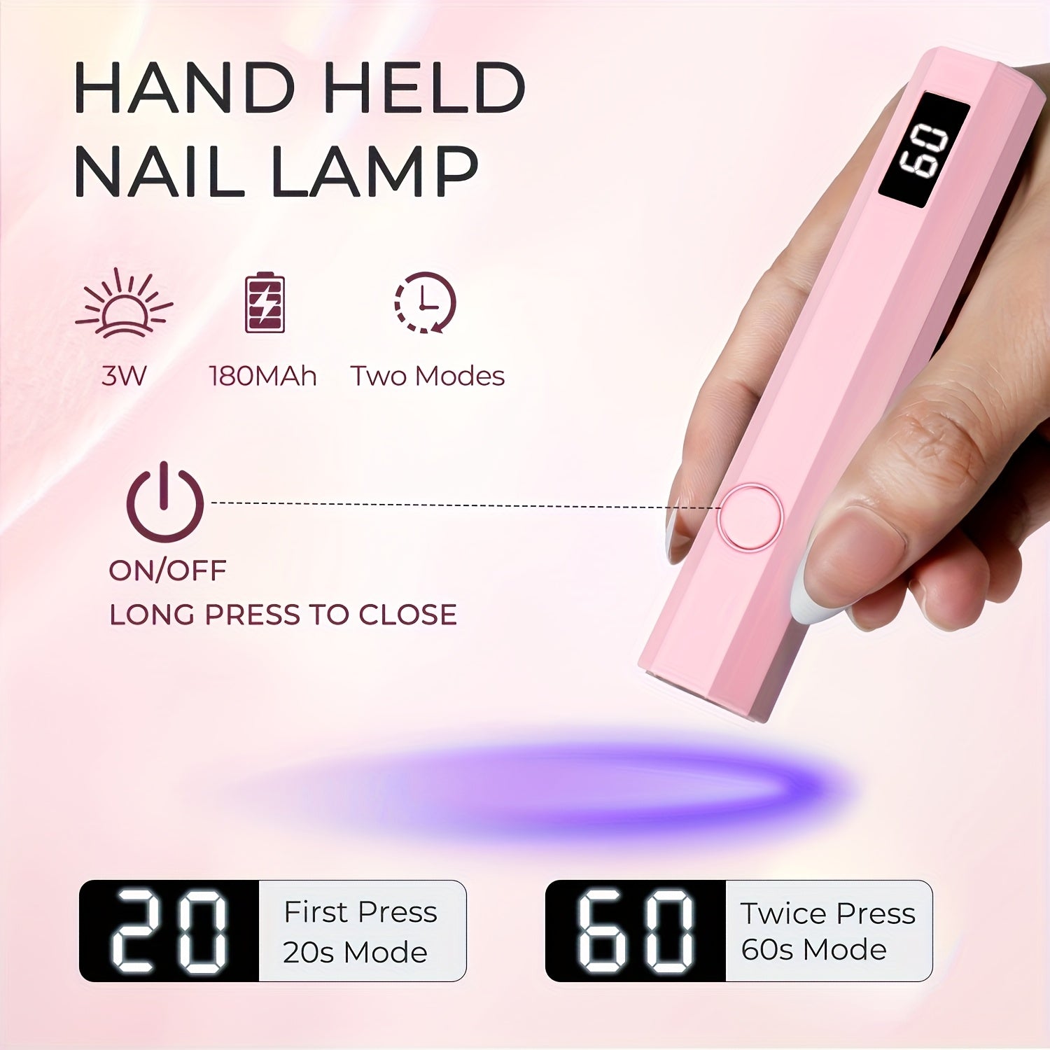 Linterna LED Portátil Recargable USB para Uñas, Secador de Gel Rápido y Luz Suave para Arte en Uñas, Material Plástico