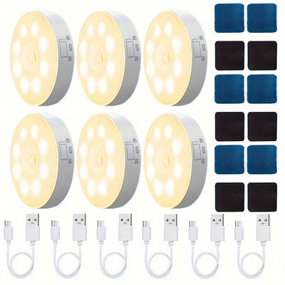 Conjunto de 6 Luces Inteligentes con Sensor de Movimiento AMill - Recargables por USB, Modos de Iluminación Doble (Constante y Por Inducción), Luz Suave Sin Deslumbramiento con Sensor de Fuente Luminosa, Diseño Moderno para Escaleras, Dormitorio, Guarder