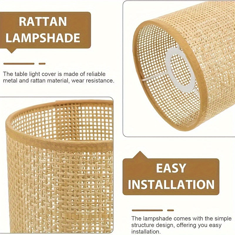 Sombrilla de Ratán Vintage - Forma Cilíndrica E27, Adecuada para Lámparas Colgantes y de Mesa, Útil solo para Decoración en Dormitorios y Oficinas en Casa