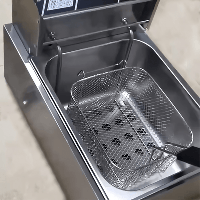 Cesta de freír de acero inoxidable con mango de metal - Fácil de limpiar, plegable, resistente a altas temperaturas para papas fritas, alas de pollo y más | Herramienta de cocina comercial y doméstica, estructura de malla | Herramienta de cocina duradera