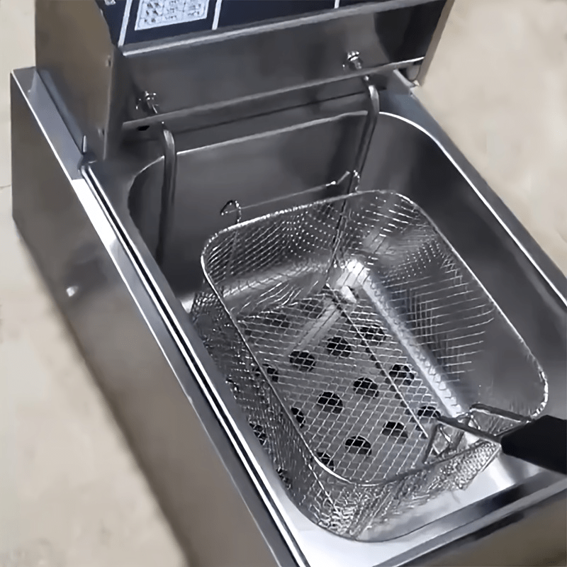 Cesta de freír de acero inoxidable con mango de metal - Fácil de limpiar, plegable, resistente a altas temperaturas para papas fritas, alas de pollo y más | Herramienta de cocina comercial y doméstica, estructura de malla | Herramienta de cocina duradera