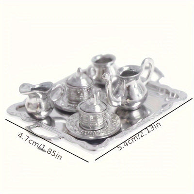 10 Piezas de Juego de Taza y Platillo Metálico Plateado en Escala 1/12 para Exhibición