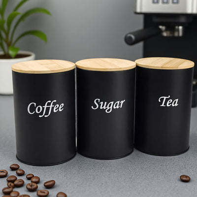 Juego de tres piezas de tarro redondo metálico con tapa, caja multiusos para té, café y azúcar, organizador reutilizable no eléctrico, ideal para cocina, sala o oficina