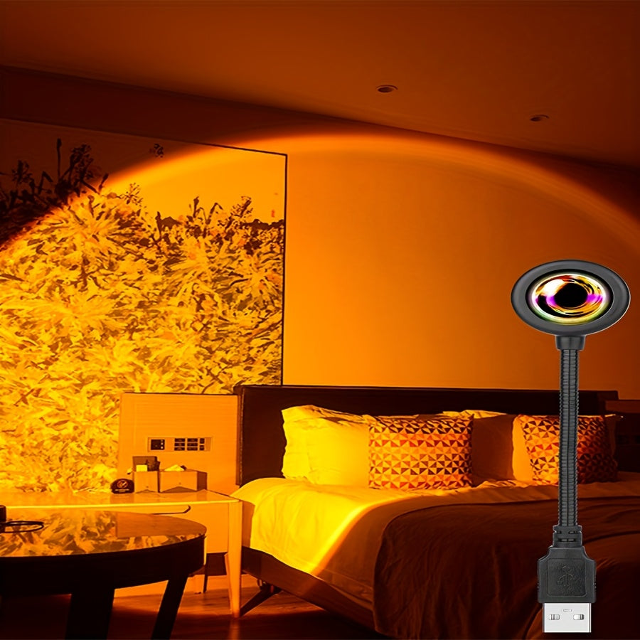 Luz de proyección de atardecer portátil con alimentación USB, luz LED para cámara con enfoque y temperatura de color ajustables, decoración de ambiente para el hogar, fotografía, vlogging, eventos al aire libre - Negro, iluminación para fotografía, ilumi
