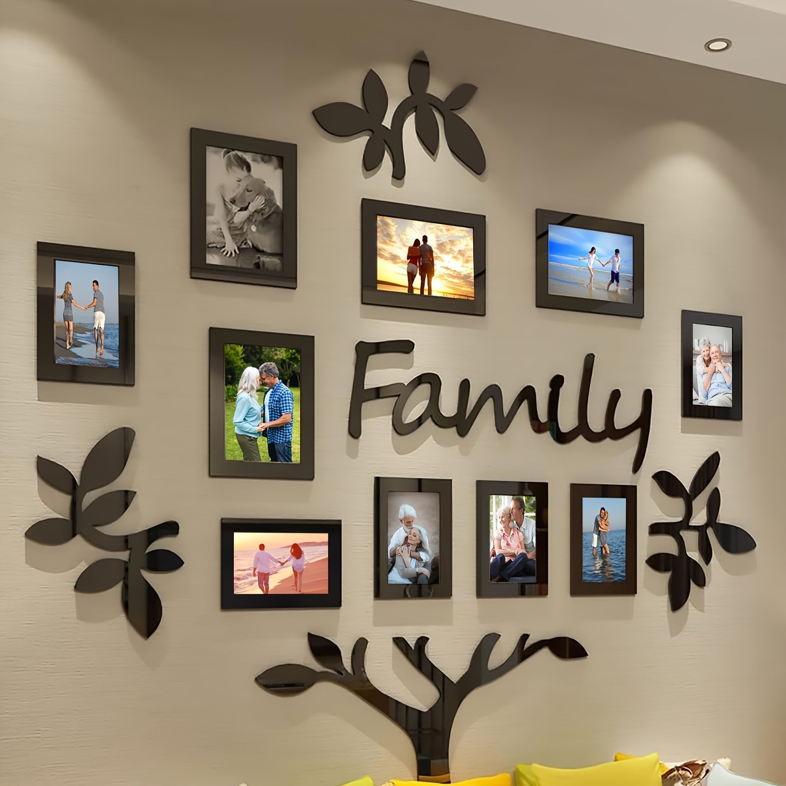 1 Juego de Decoración de Árbol Genealógico de Familia, Pegatina de Espejo de Acople DIY, Collage de Marco de Imagen, Decoración del Hogar, Adecuado para Sala de Estar, Dormitorio, Comedor, Oficina, Regalo para Nueva Casa, Grande 47x47 pulgadas