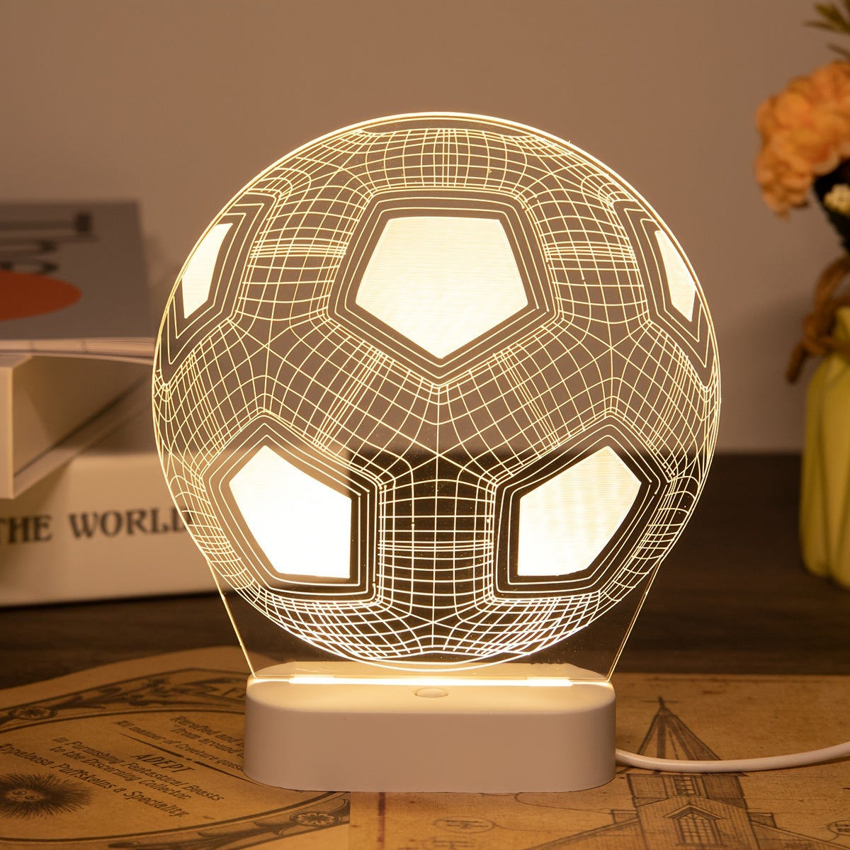 Luz Nocturna de Fútbol con Alimentación USB - Diseño Moderno de Rejilla Hexagonal, Lámpara Decorativa de Deportes Iluminada para Sala de Estar, Dormitorio, Baño - Iluminación Creativa de Mesa, Decoración de Sala de Fútbol