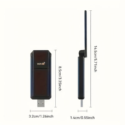 Adaptador sin varillas WiFi 6 USB 3.0 de 1800Mbps, Compatible con PC y Portátil, Adaptador USB WiFi 802.11ax con Tecnología Super USB 3.0 y Seguridad WPA3, Antena Dual de Alta Ganancia 5Dbi, Banda Dual 5.8G/2.4G, Receptor/Transmisor WiFi, Solo Compatible