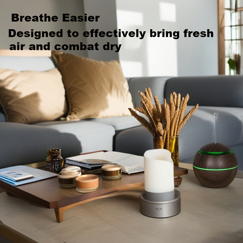 1pc YAIAWISU Humidificador de madera hueca LED, difusor de aceite esencial con luz nocturna de 7 colores, mini niebla fría automática apagada para oficina, hogar, dormitorio - Libre de alcohol