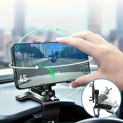 Soporte universal para teléfono en el auto, material ABS, clip de resorte ajustable 360° multifuncional, compatible con dispositivos de 7.62 a 17.78 cm