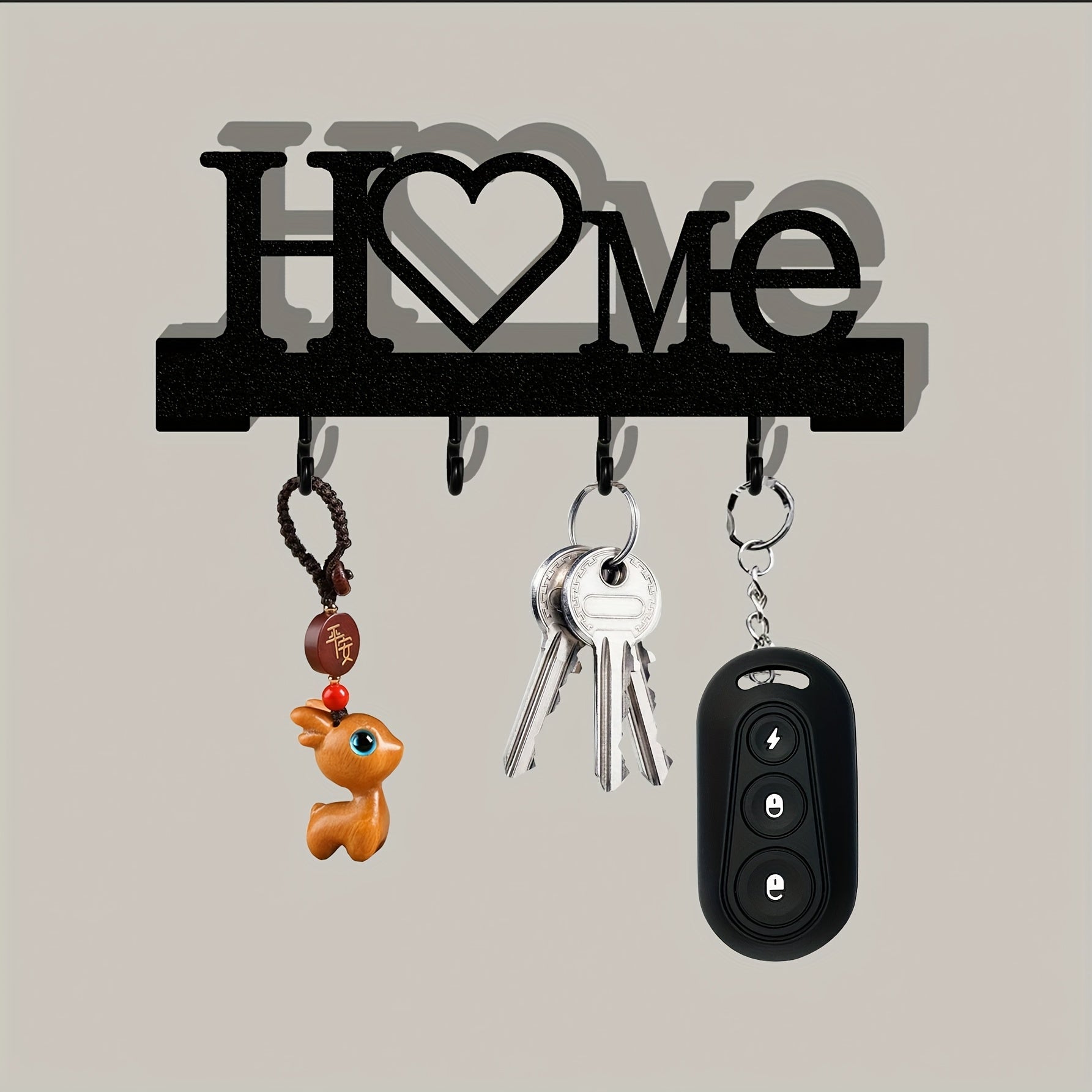 Portallaves con forma de "Amor en el hogar", 1 pieza, con ganchos, montaje en pared sin taladro, organizador metálico elegante para decoración de sala, ideal para llaves y accesorios, perchero decorativo | Portallaves moderno | Llavero metálico, colgador