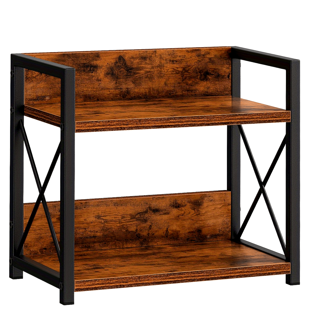 Organizador de Encimera de Madera Reciclada de 2 Niveles con Soportes en Forma de X - Estante Rústico Marrón para Especias y Café, Decoración Hogareña Ahorradora de Espacio