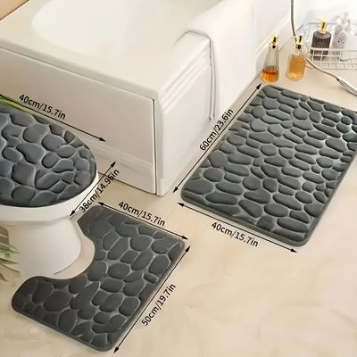 Juego de 3 tapetes de baño de felpa con textura de piedra - absorbentes, antideslizantes, lavables a máquina, ideales para ducha, cocina, lavandería y dormitorio - decoración suave y cómoda para el hogar